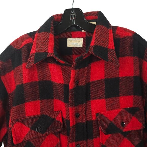 Towncraft Buffalo Plaid Shacket READ Shirt Jacket Mens L Vintage 80s Wool Blend - Picture 12 of 16